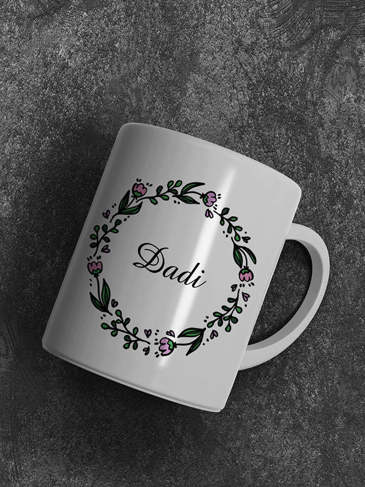 Personalised Grandparents Mug Set Nana Nani Dada Dadi Doodle Wreath Design