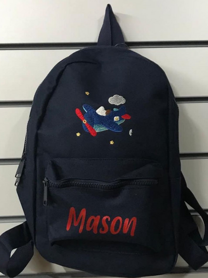 Custom Airplane Embroidery Kids Backpack With Name Print