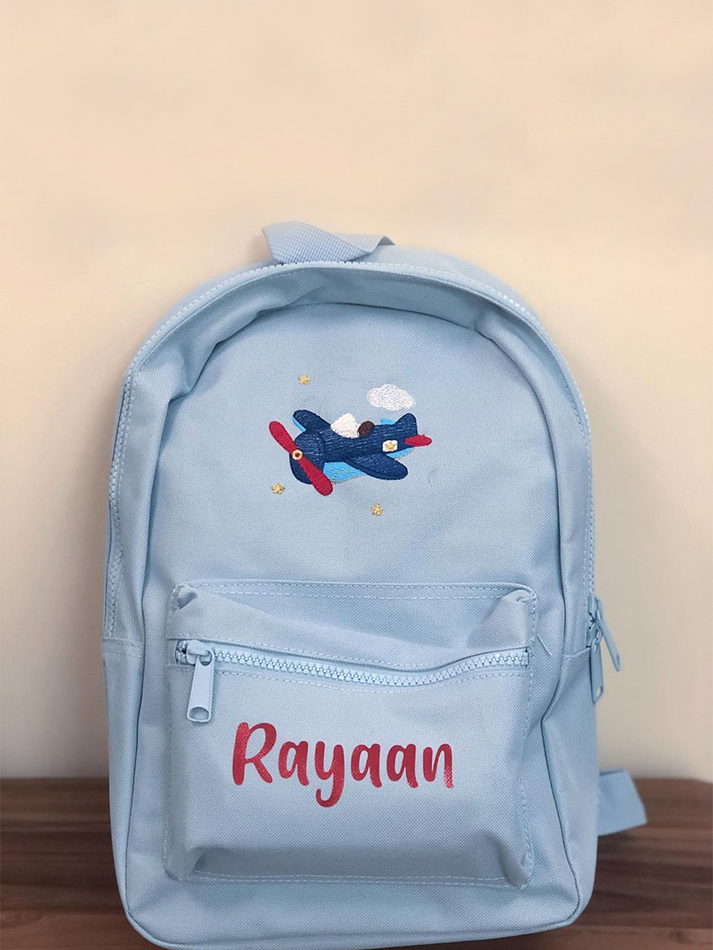 Custom Airplane Embroidery Kids Backpack With Name Print