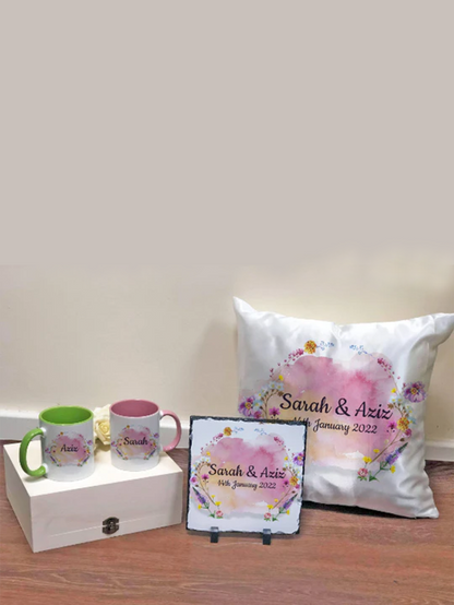 Personalised Couple name Wedding date Gift Set Wild flowers Floral Print Anniversary Wedding Gift Set