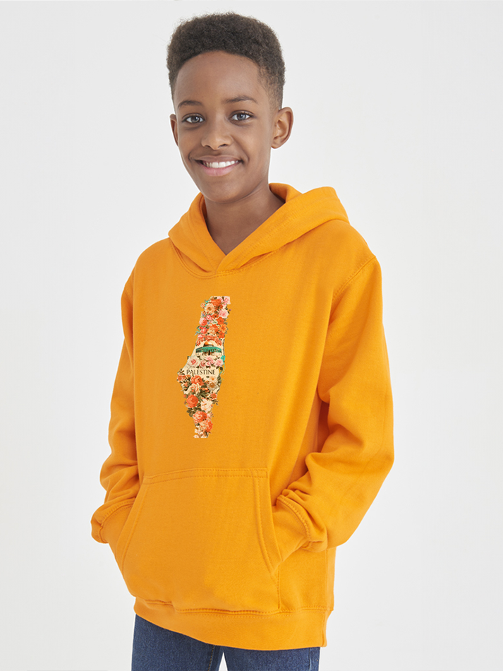 Floral Palestine Map Falastin Kids Hoodie