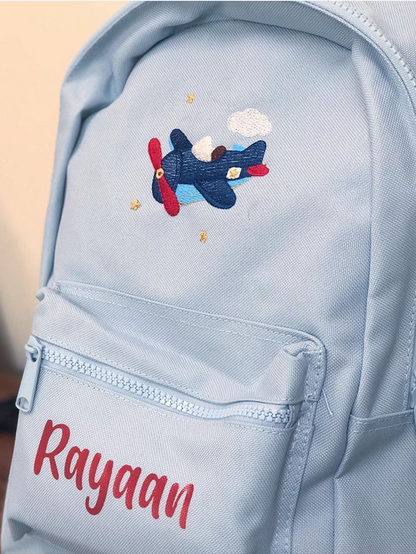 Custom Airplane Embroidery Kids Backpack With Name Print