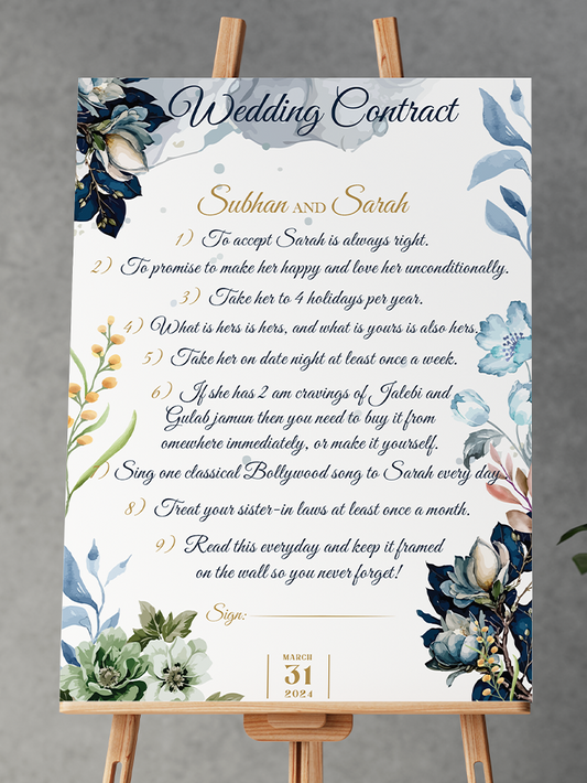 Navy Blue Floral Theme Wedding Board