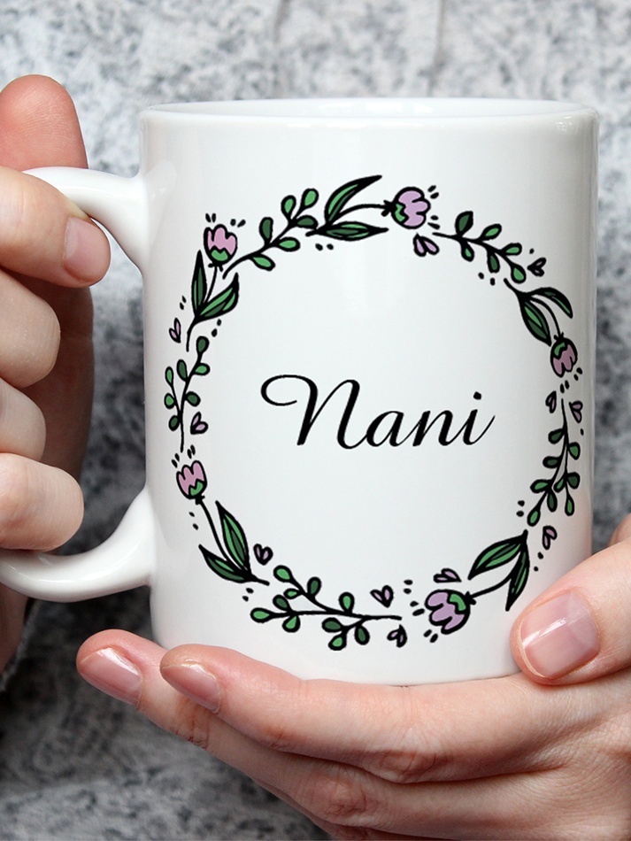 Personalised Grandparents Mug Set Nana Nani Dada Dadi Doodle Wreath Design