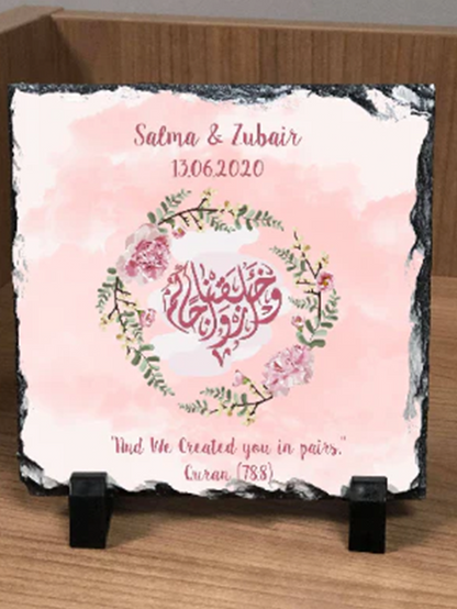 Personalised Blush Pink Watercolour Effect Rock Slate - Wedding Gift