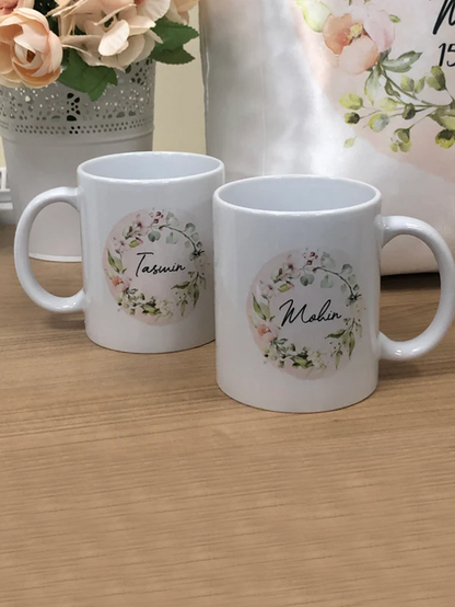 Pastel Floral Wreath Wedding Gift Bundle Frame Satin Cushion Mugs Slate Hamper Set