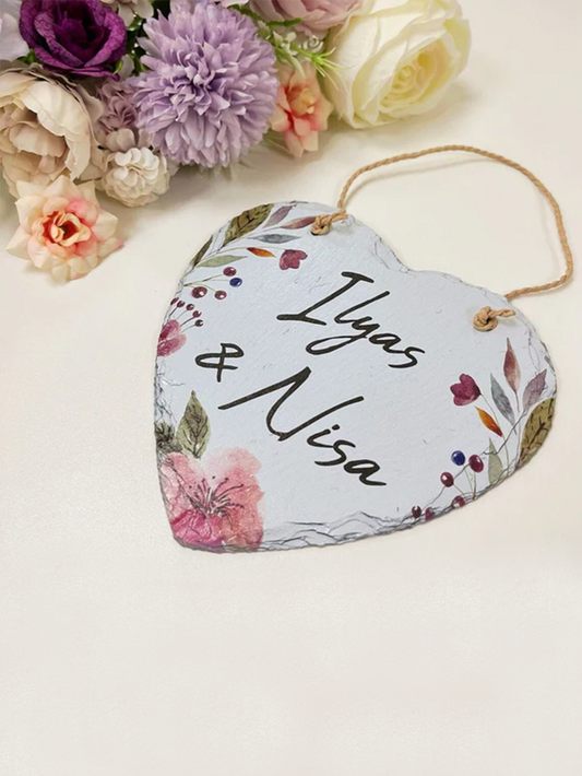 Personalised Heart Shaped hanging Slate sign - Wedding, Anniversary Gift - Couples, Husband Wife Gift