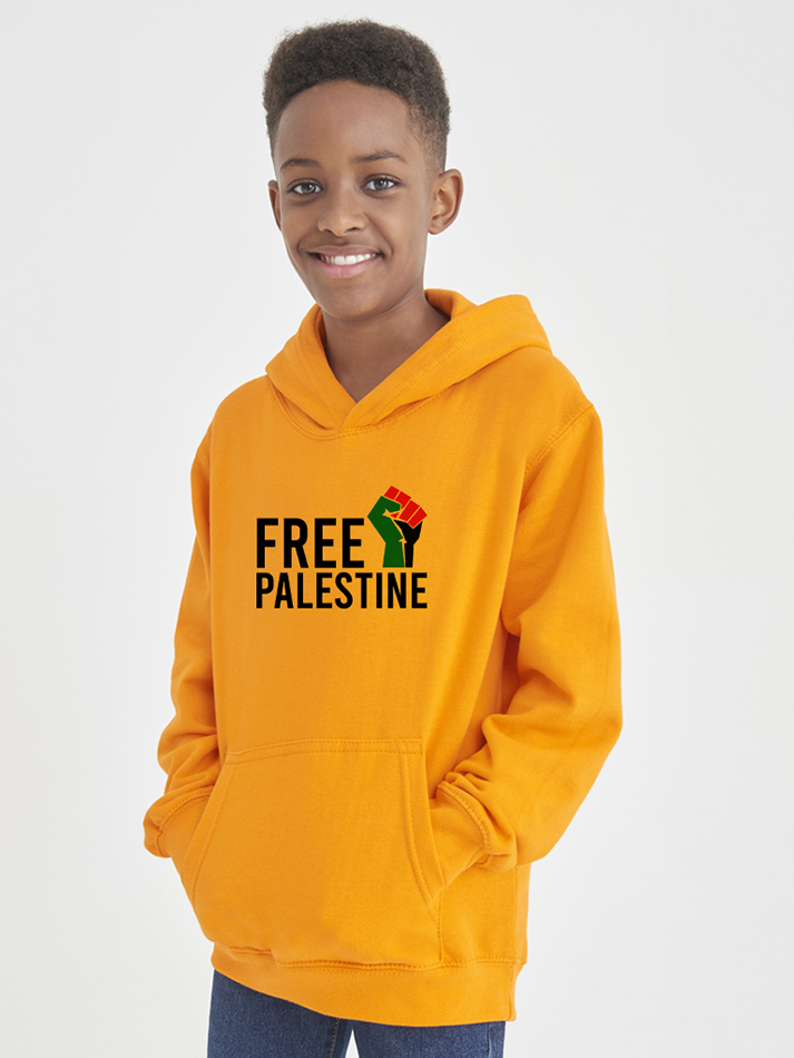 Free Palestine Fist Flag Falastin Kids Hoodie