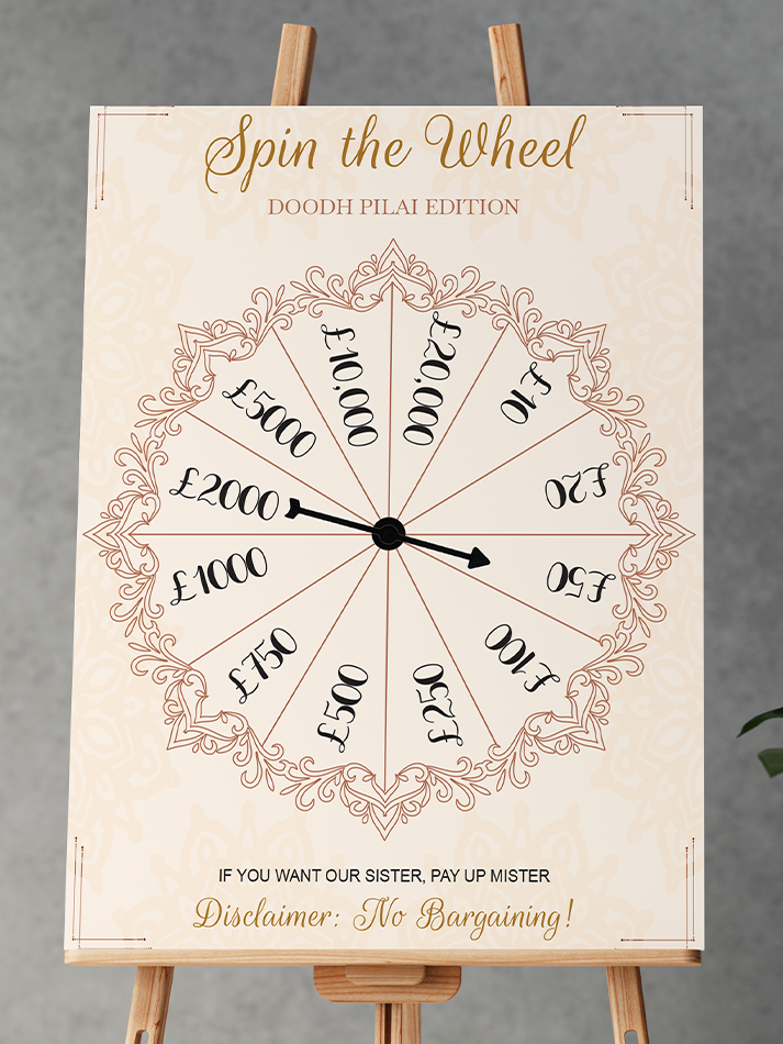 Spin The Wheel Wedding Welcome Sign Customised Asian Wedding Board A2 A3 A4