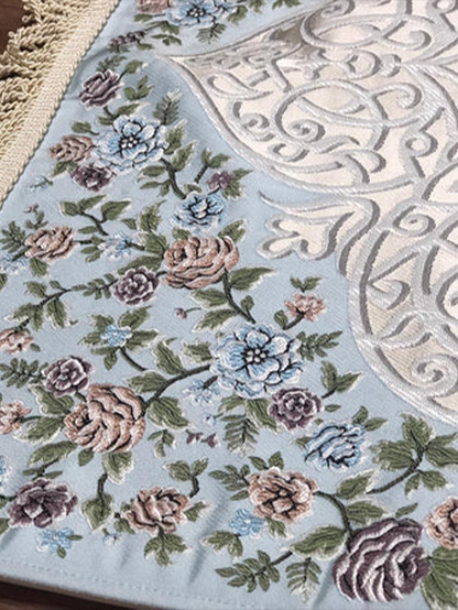 Floral Embroidered Design Premium Satin Padded Luxury Prayer Mat Embossed Detailing Couple Gift Wedding Eid Ramadan Islamic Gifts Personalised Prayer Mat