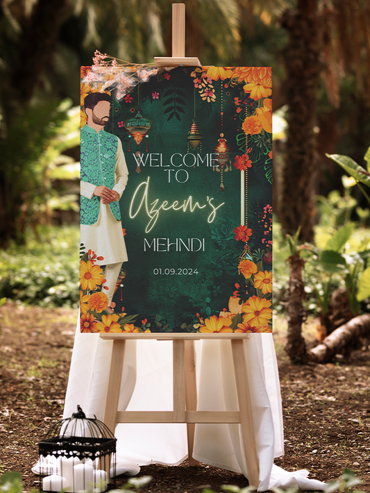 Groom Illustration Party Mehndi Welcome Board