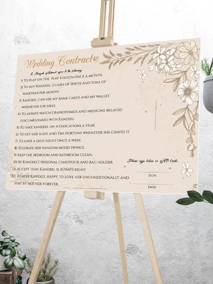 Beige Floral Theme Wedding Contract Board