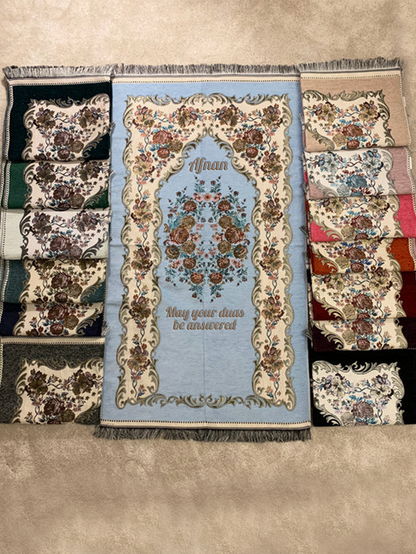 Personalised Embroidered Floral Chenille Turkish Prayer Mat Adults