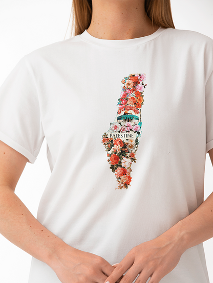 Floral Map Palestine Tshirt White