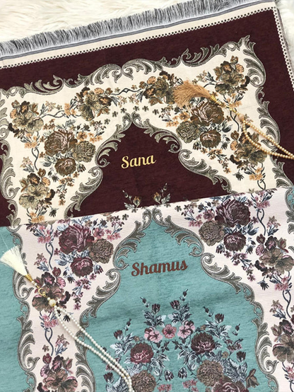 Personalised Embroidered Floral Chenille Turkish Prayer Mat Adults