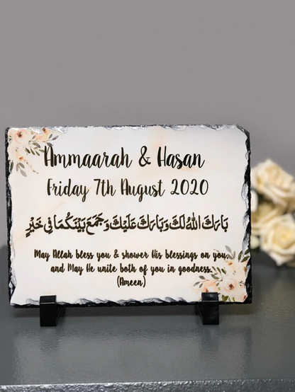 White Beige Floral Personalised Watercolour Effect Floral Rock Slate With Stand