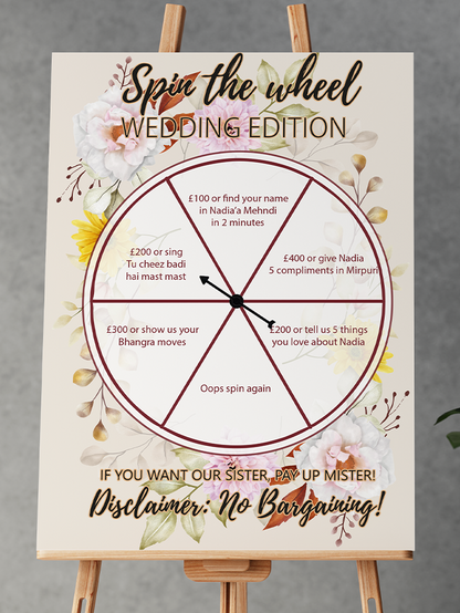 Spin The Wheel Wedding Edition Welcome Sign Customised Asian Wedding Board A2 A3 A4