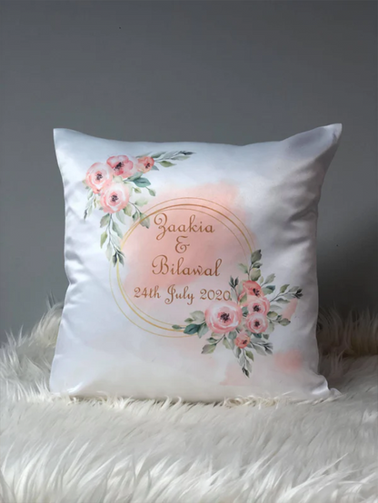 Shiny Satin Personalised Floral Design Cushion Cover Wedding Nikkah gift Decorative Cushion Couple Gifts