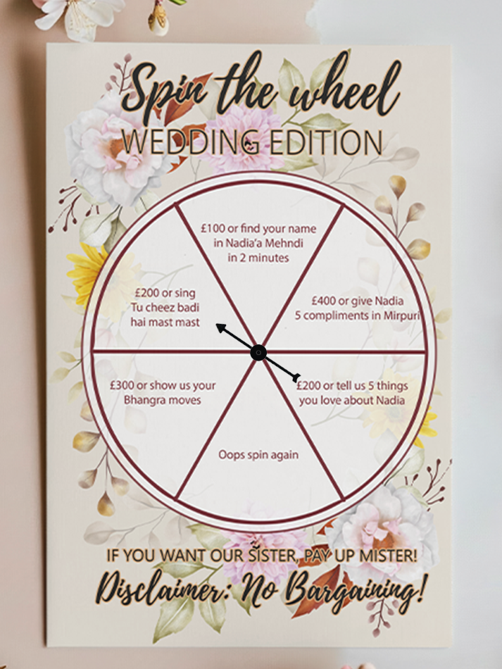 Spin The Wheel Wedding Edition Welcome Sign Customised Asian Wedding Board A2 A3 A4