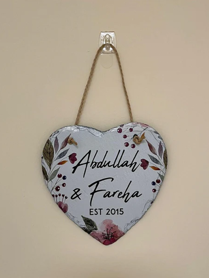 Personalised Heart Shaped hanging Slate sign - Wedding, Anniversary Gift - Couples, Husband Wife Gift