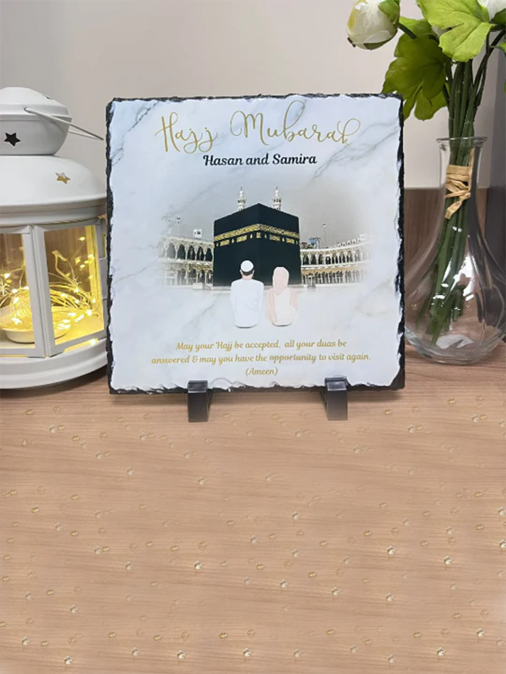 Umrah Hajj Mubarak Slate Personalised Islamic Gift Rock Slate Marble Effect Square Rock Slate