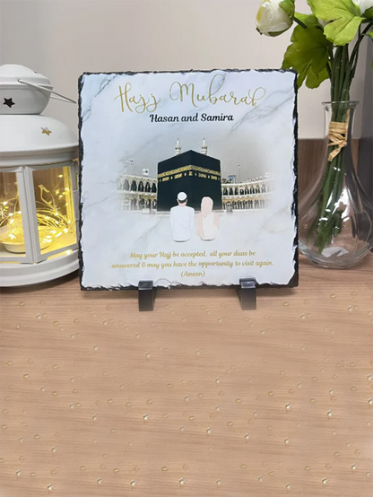 Umrah Hajj Mubarak Slate Personalised Islamic Gift Rock Slate Marble Effect Square Rock Slate