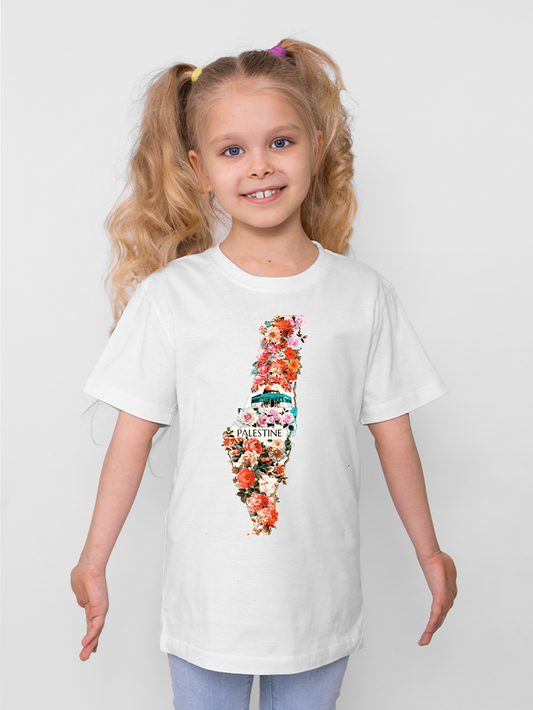 Floral Palestine Map Kids T-shirt Save Palestine