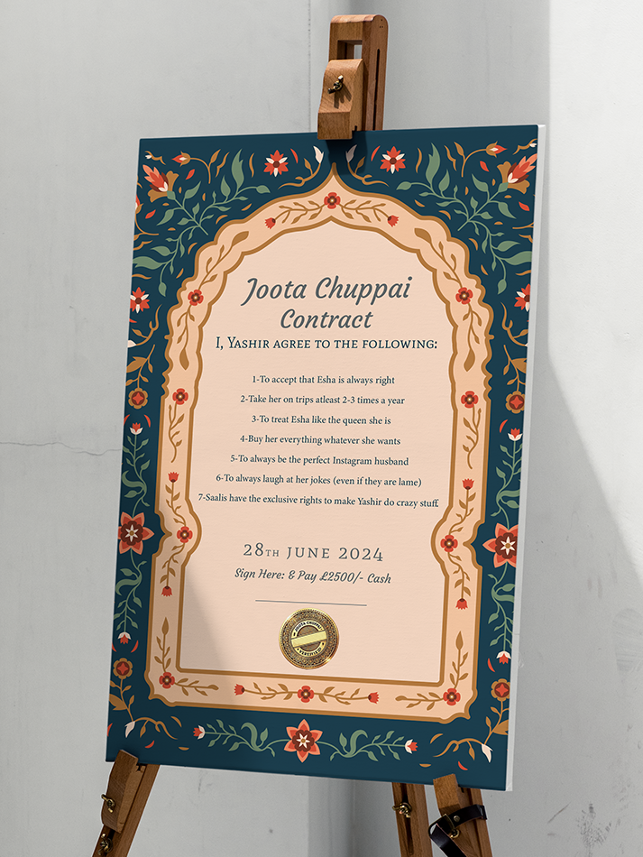 Personalised Wedding Ceremony Joota Chuppai Contract Board | Desi Wedding Game | Shaadi Fun