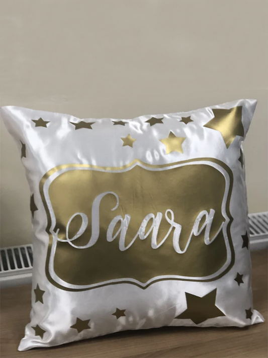 Kids Name Shiny Gold Stars Satin Personalised Cushion Cover Birthday Gift Decorative Cushion