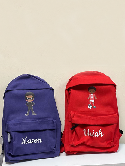 Personalised Kids Backpack With Cartoon Illustration And Name Print