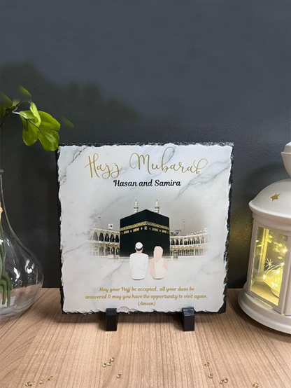 Umrah Hajj Mubarak Slate Personalised Islamic Gift Rock Slate Marble Effect Square Rock Slate