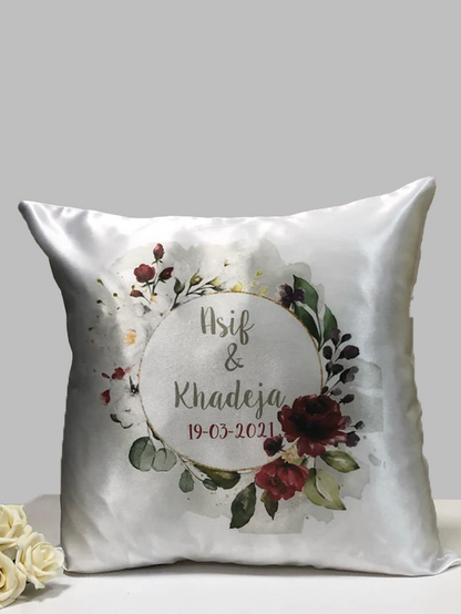 Grey & Maroon Floral Wreath Wedding Gift Bundle Frame Satin Cushion Mugs Slate Hamper Set Nikkah Gift Set