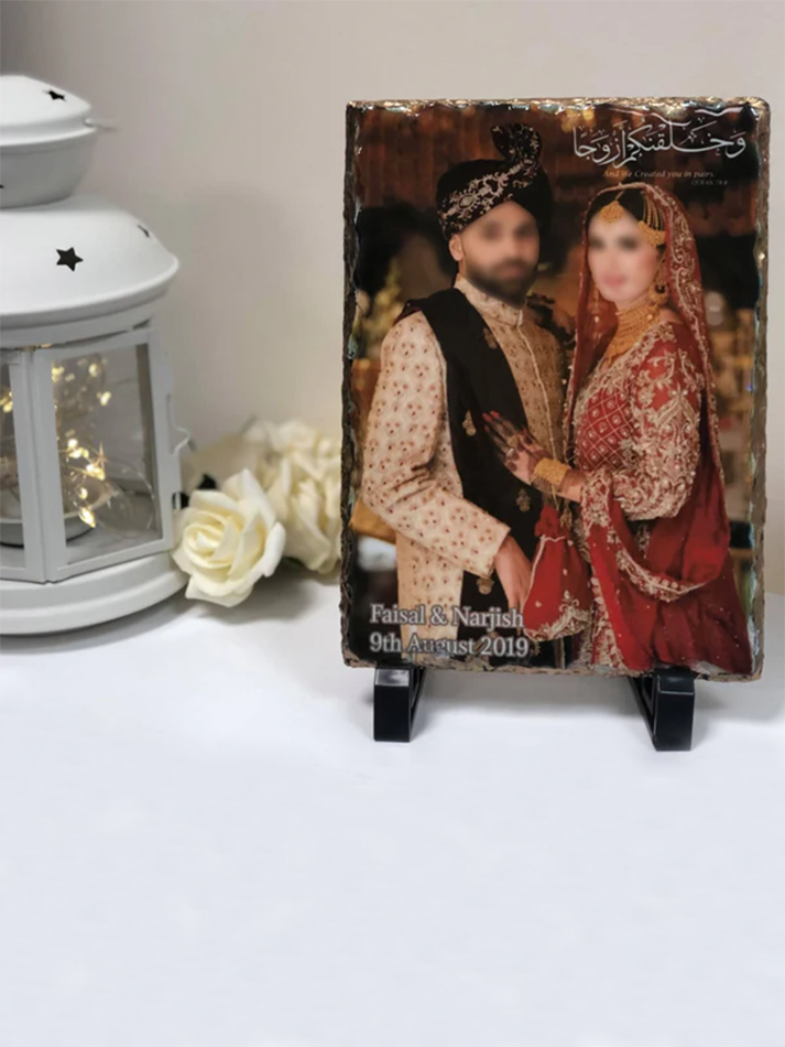 Personalised Rock Slate Wedding Photo with Couple Names, Wedding date, Wedding, Nikkah, Anniversary, Engagement Islamic Gifts for Couples