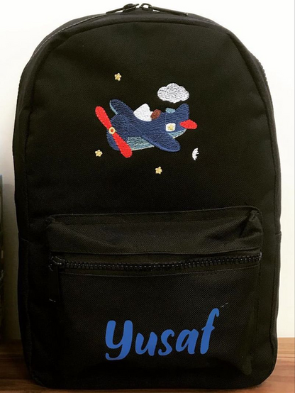 Custom Airplane Embroidery Kids Backpack With Name Print