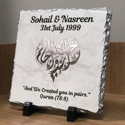 Gold Silver Rose Gold Edges Personalised Marble Effect Square Rock Slate With Stand