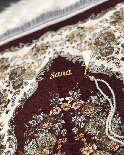 Personalised Embroidered Floral Chenille Turkish Prayer Mat Adults