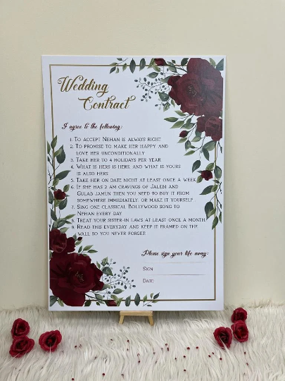 Personalised Marriage Contract Wedding Contract Fun Memorable Keepsakes Purple