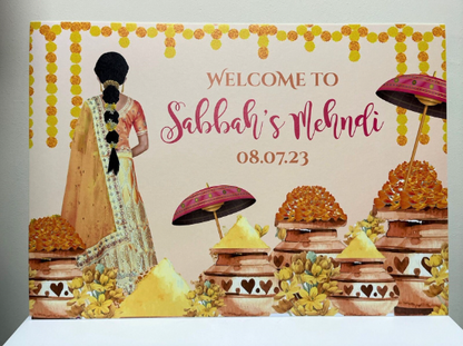 Welcome Sign for Mehndi, Sangeet, Dholki, Maiyaan, Haldi Custom Asian Wedding Board