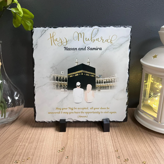 Umrah Hajj Mubarak Slate Personalised Islamic Gift Rock Slate Marble Effect Square Rock Slate