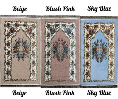 Personalised Embroidered Floral Chenille Turkish Prayer Mat Adults