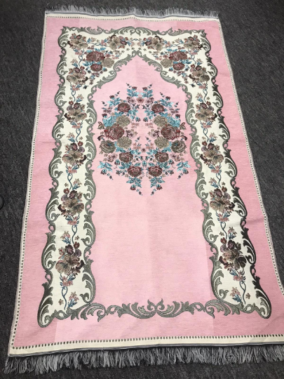 Personalised Embroidered Floral Chenille Turkish Prayer Mat Adults