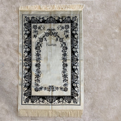 Personalised Embroidered Premium Velvet Rose Prayer Mats with Silver Edging details