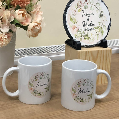 Pastel Floral Wreath Wedding Gift Bundle Frame Satin Cushion Mugs Slate Hamper Set