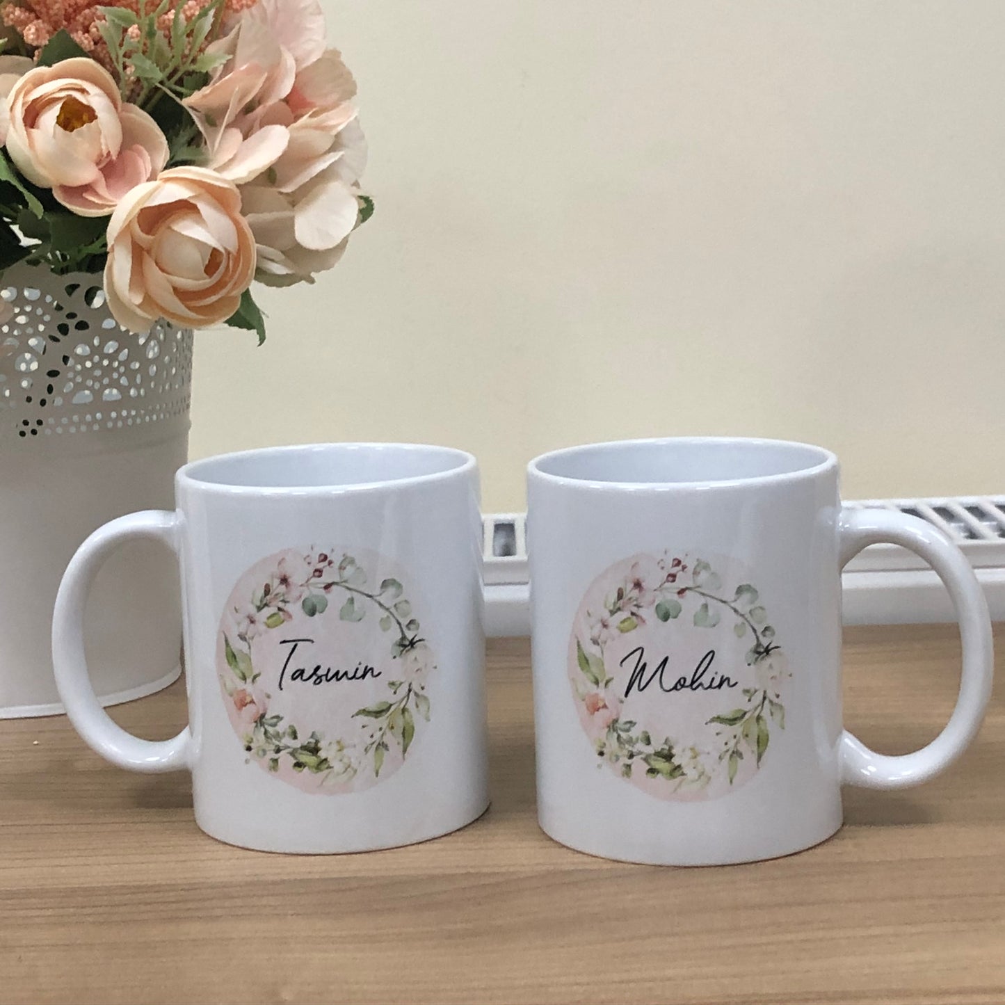 Pastel Floral Wreath Wedding Gift Bundle Frame Satin Cushion Mugs Slate Hamper Set