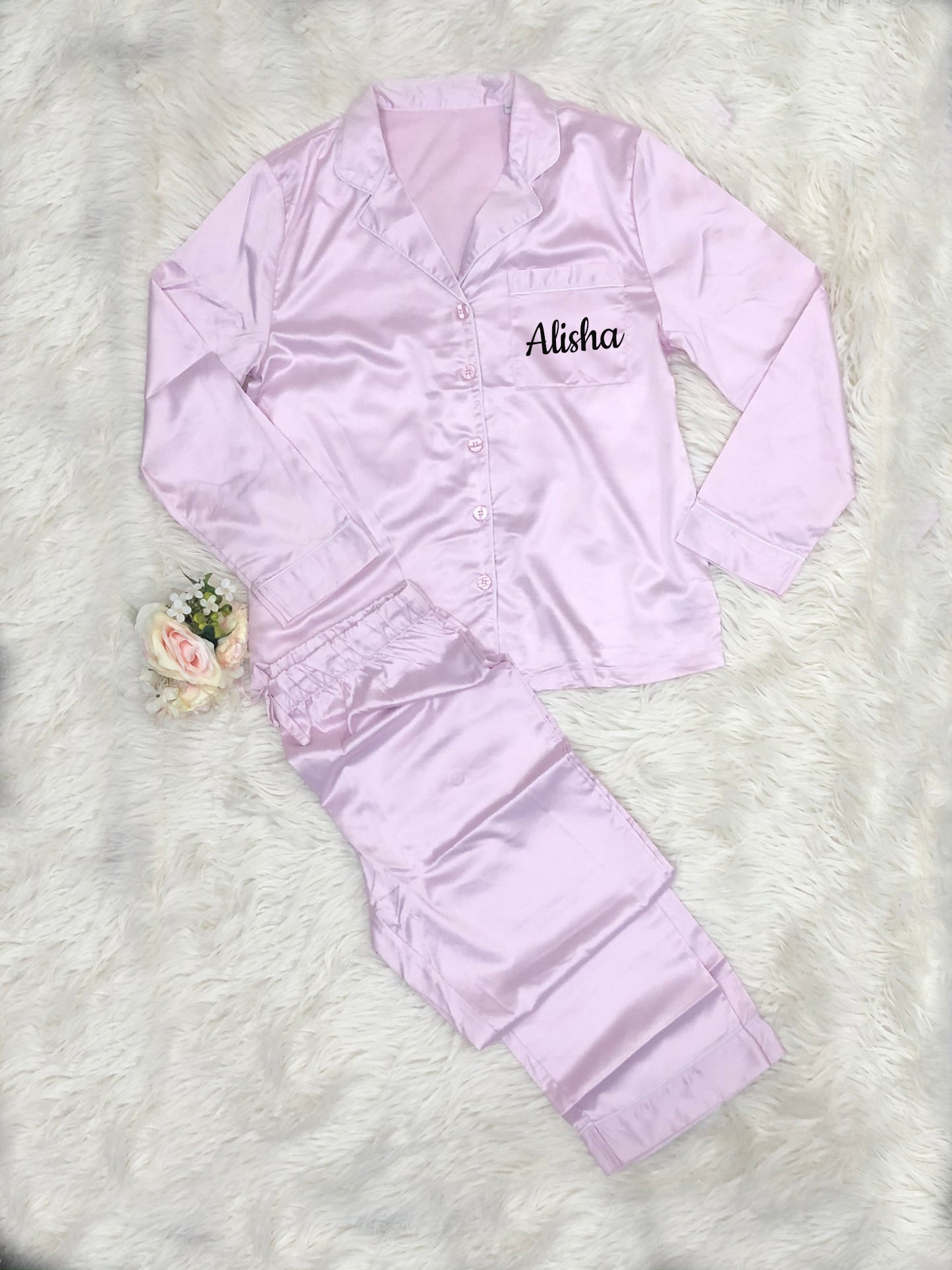 Personalised Ladies Satin Night Suit Pyjama Set