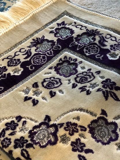 Personalised Embroidered Premium Velvet Rose Prayer Mats with Silver Edging details