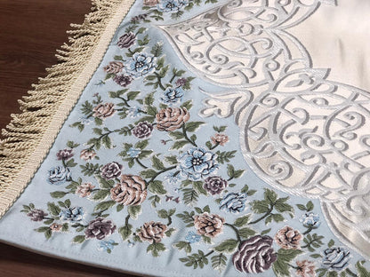 Floral Embroidered Design Premium Satin Padded Luxury Prayer Mat Embossed Detailing Couple Gift Wedding Eid Ramadan Islamic Gifts Personalised Prayer Mat