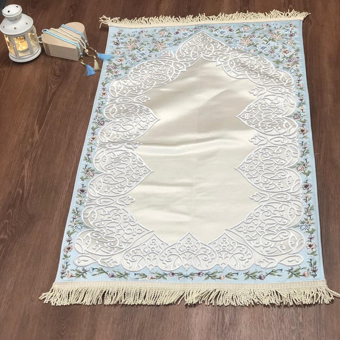 Floral Embroidered Design Premium Satin Padded Luxury Prayer Mat Embossed Detailing Couple Gift Wedding Eid Ramadan Islamic Gifts Personalised Prayer Mat