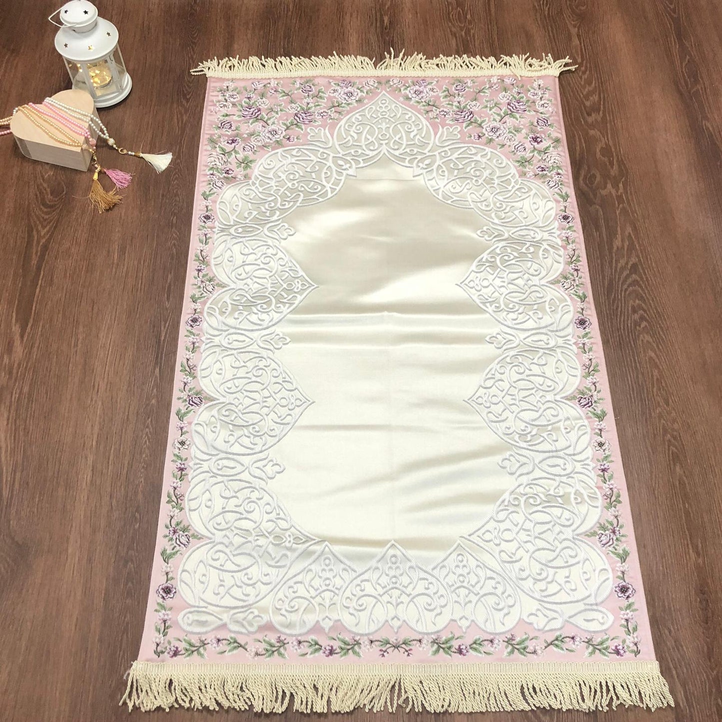 Floral Embroidered Design Premium Satin Padded Luxury Prayer Mat Embossed Detailing Couple Gift Wedding Eid Ramadan Islamic Gifts Personalised Prayer Mat