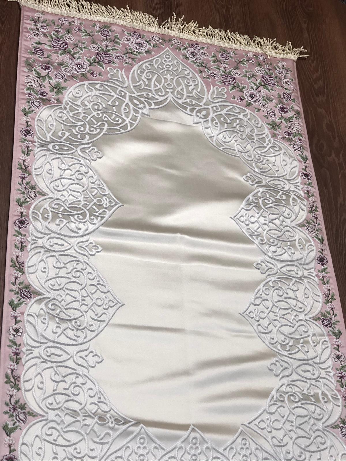 Floral Embroidered Design Premium Satin Padded Luxury Prayer Mat Embossed Detailing Couple Gift Wedding Eid Ramadan Islamic Gifts Personalised Prayer Mat